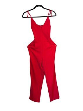 Red Express Womens Sleeveless Jumpsuit With Strappy Back & V-Neckline Medium Siz